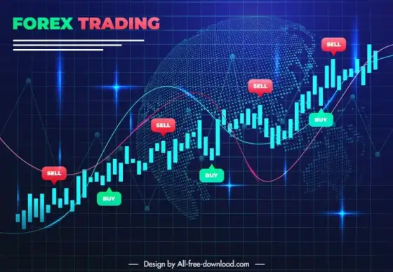 forex trading banner template dynamic modern chart blurred globe decor