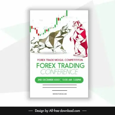 forex trading conference poster fighting bull bear sketch low poly decor