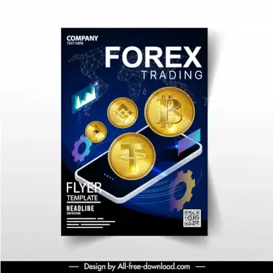 forex trading flyer template 3d digital coins smartphone gear sketch