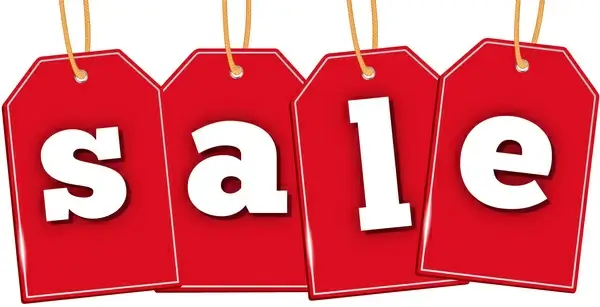 four red sale stickers design on white background