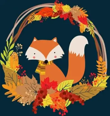 fox background colorful leaves decorated basket design