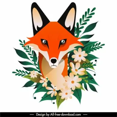 fox flower painting colorful classical flat sketch
