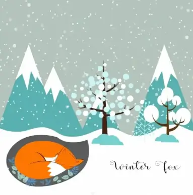 fox sheltering in winter background snowy decoration