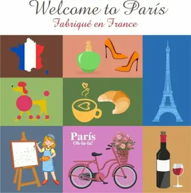 france advertisement symbols isolation classical colored design