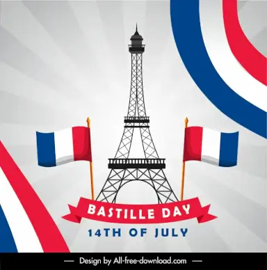 france bastille day banner elegant eiffel tower ribbon flags decor