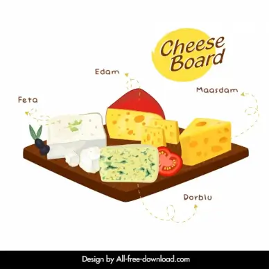 france cheese board advertising design elements set of cheese sketch 3d design 