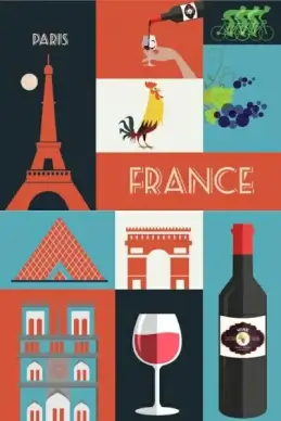 france design elements colored flat symbols