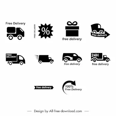 free delivery icons sets flat black white sketch