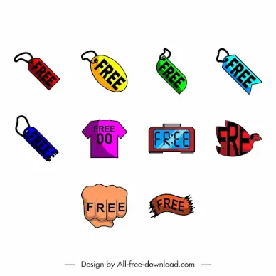 free label icon sets colorful flat symbols shapes sketch