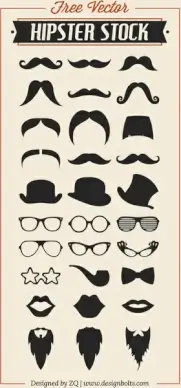 free vector hipster stock mustache beard charlie hat rayban glasses