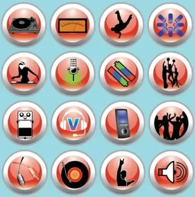 nightlife music icons collection shiny circle design