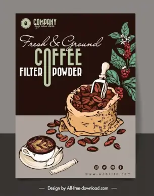 fresh ground filter coffee powder advertising banner handdrawn retro design