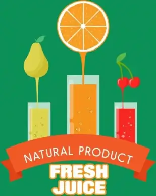 fresh juice banner various fruits flat color decoration