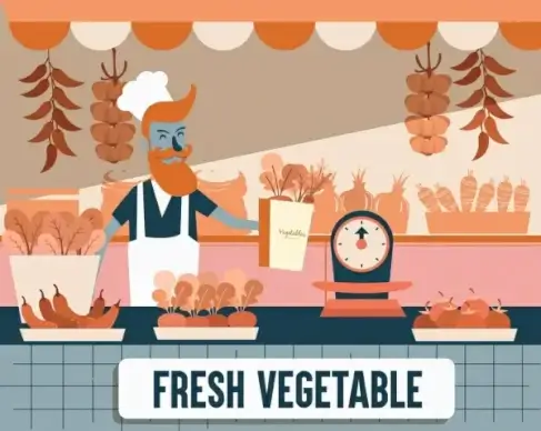 fresh vegetables store drawing colored cartoon sketch