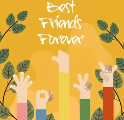 friends concept banner raising arms leaves icons decor