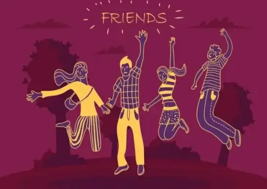 friendship background joyful people icons silhouette handdrawn sketch