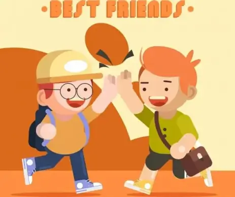 friendship background schoolboys icons cartoon characters