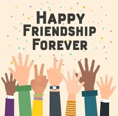 friendship banner cheering hands icons multicolored eventful design
