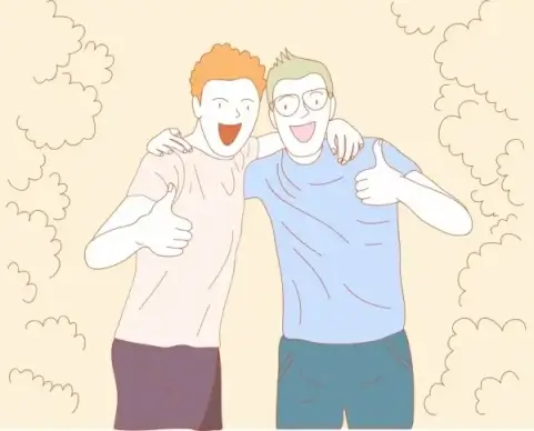 friendship painting joyful men icons handrawn sketch