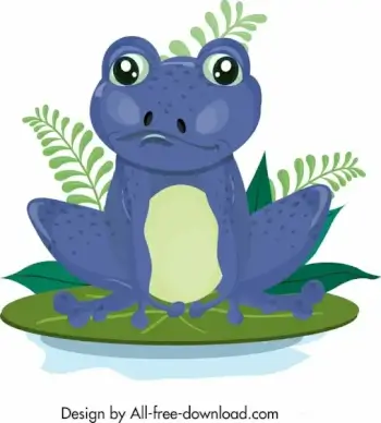 frog icon blue design cute cartoon character