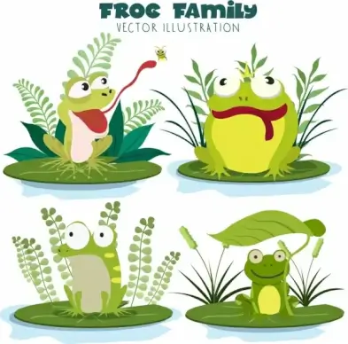 frogs icons collection funny cartoon design