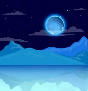 frozen landscape background shiny moon ice sea icons