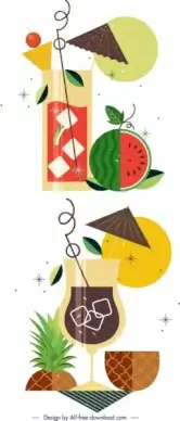 fruit cocktail background templates watermelon pineapple icons decor
