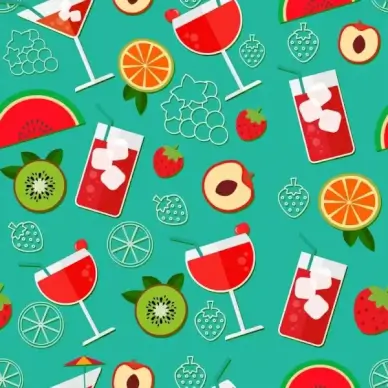 fruit cocktails pattern glass slices icons colorful flat