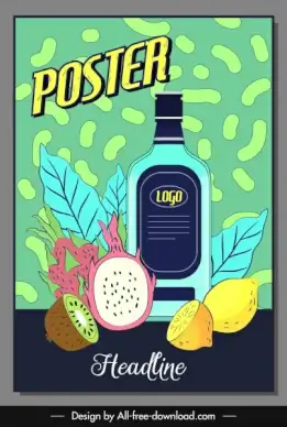 fruit juice advertising banner colorful retro handdrawn sketch