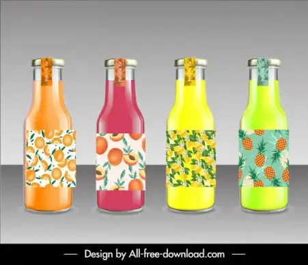 fruit juice bottles templates modern shiny colorful sketch