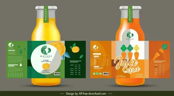 fruit juice label template orange tomato sketch colorful flat
