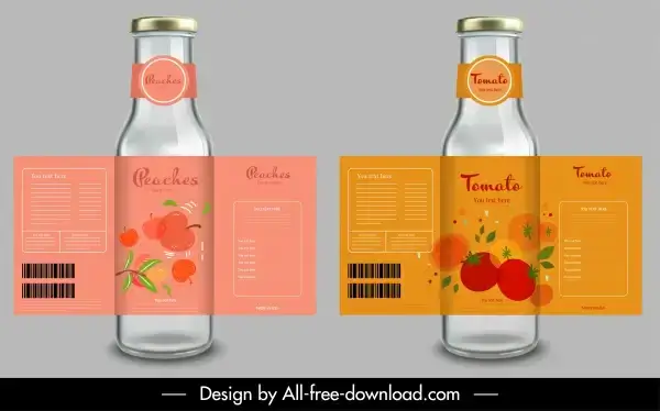 fruit juice label templates tomato peach sketch
