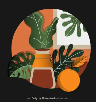 fruit juice painting colored retro decor circle isolation