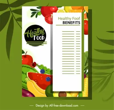 fruit menu template bright colorful flat sketch