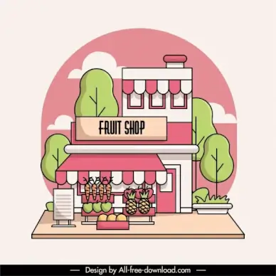 fruit shop exterior background flat handdrawn sketch