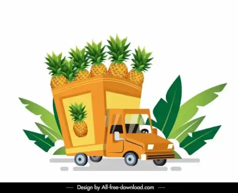 fruit van icon pineapple decor colorful 3d sketch