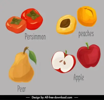 fruits icons colored retro handdrawn sketch