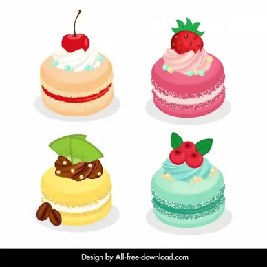fruits macarons icons sets colorful classical circle shapes