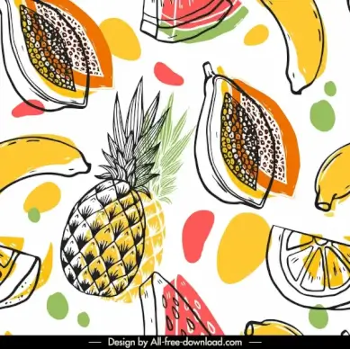 fruits pattern template colorful classical handdrawn sketch