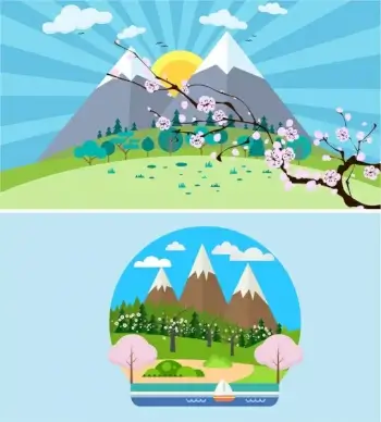 fuji mountain landscapes vector illustration with spring