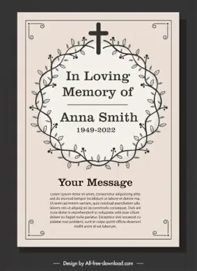 funeral photo frame template elegant leaf holy cross decor symmetric design