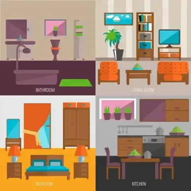 furniture decoration vector illustration with various rooms