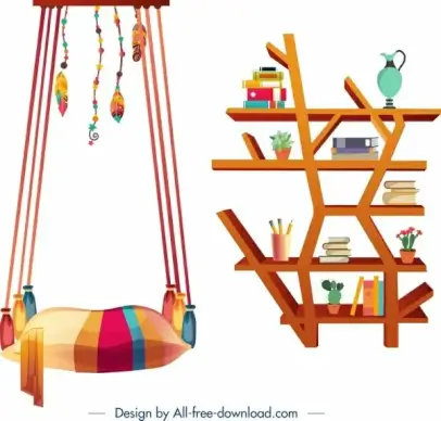 furniture design elements swing shelves icons multicolored design