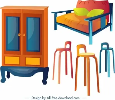 furniture design elements wardrobe sofa chairs icons