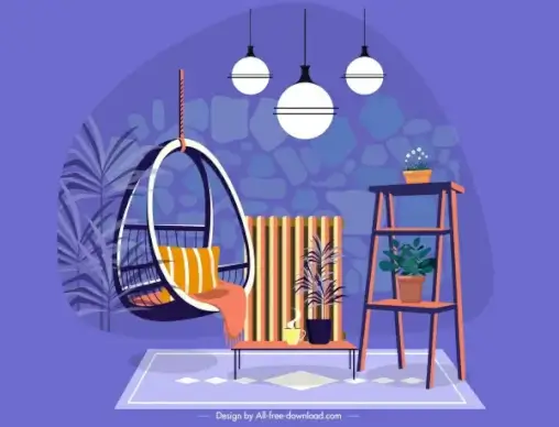 furniture template swing chair lights table shelf decor