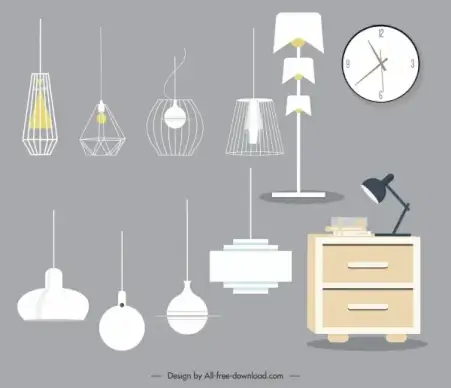 furnitures icons colored contemporary design