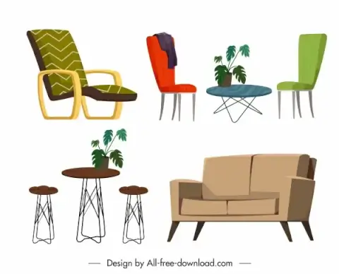 furnitures icons tables chairs sketch contemporary design