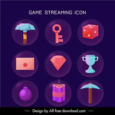 game cartoon icons collection modern isolated objects symbols 