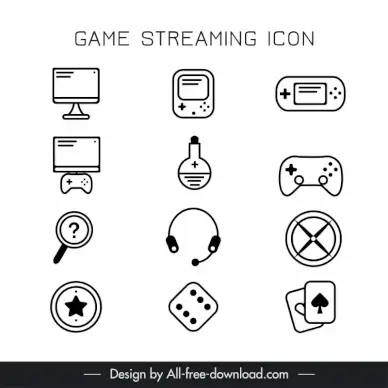 game streaming icons collection flat symbols 