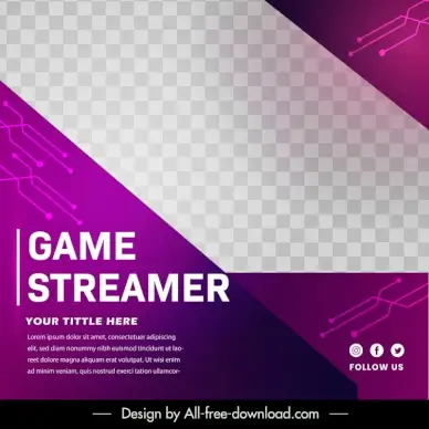 game streaming social post template modern contrast checkered techno